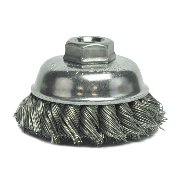 Weiler 3-1/2" Single Row Knot Wire Cup Brush .023" Steel Fill 5/8"-11 UNC Nut 13156
